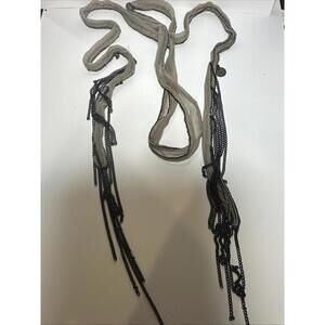 Chan Lui Skinny Scarf Neutral Gray With Chains